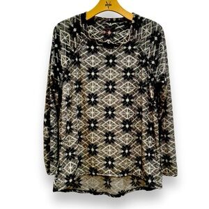 Climate Right by CuddlDuds Size L (12-14) Black/Gray Fair Isle Pullover Fleece